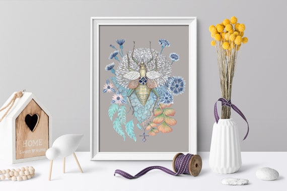 Print File Instant Jpg Butterfly Flowers Bug Dragonflyfloral Botanical Watercolor Wall Art Poster