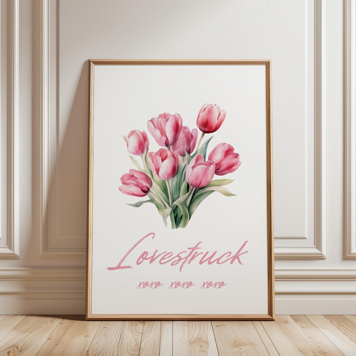 Lovestruck Pink Tulips Watercolor Valentines Floral Art Poster