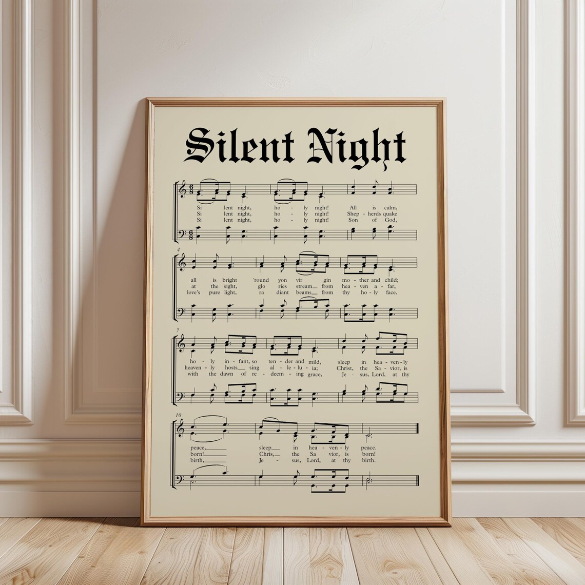 Silent Night Vintage Christmas Carol Sheet Music Hymn Poster