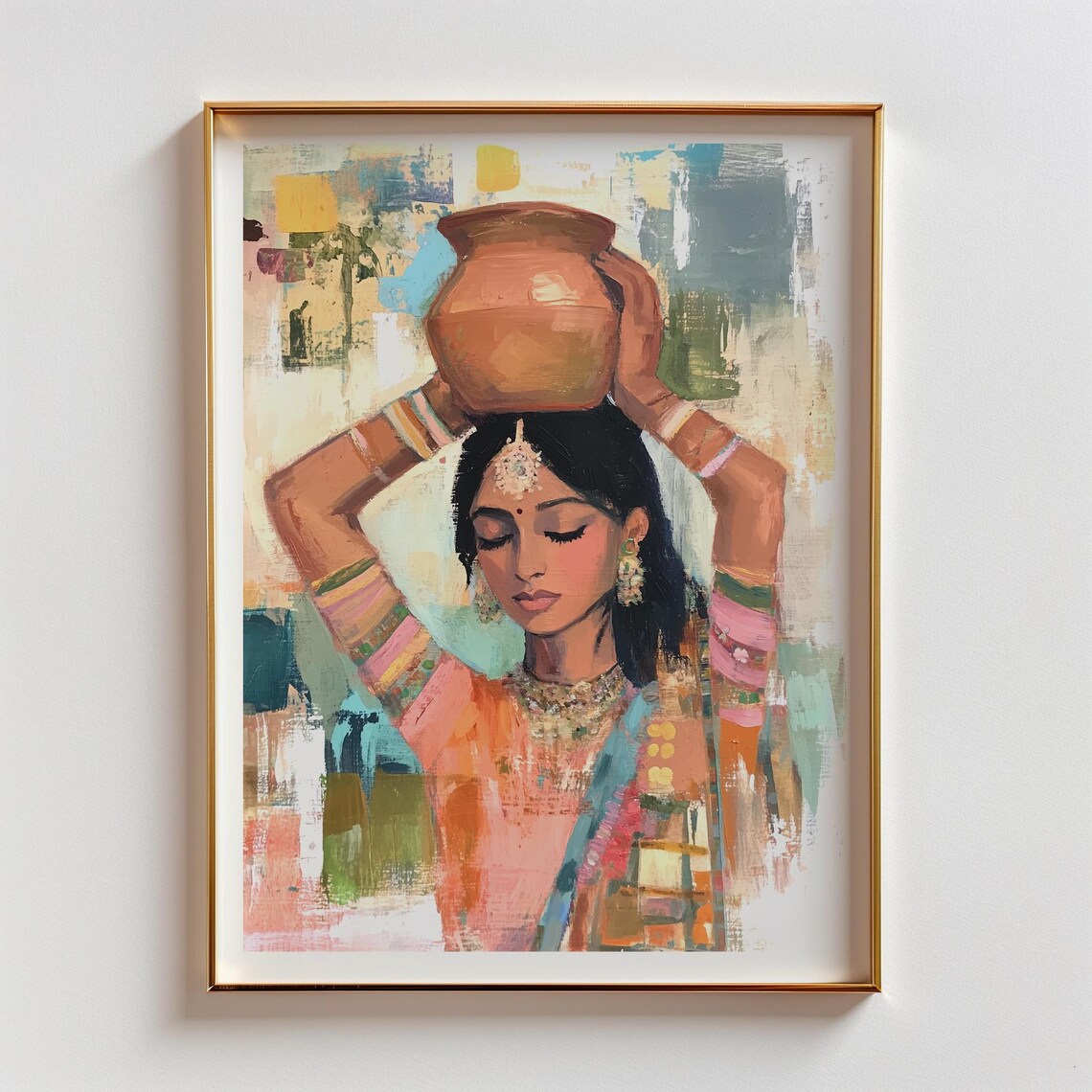 Matka Clay Pot Indian Woman Wall Art Indian Painting South Asian Woman Painting Pakistani Punjabi Bengali Art Work