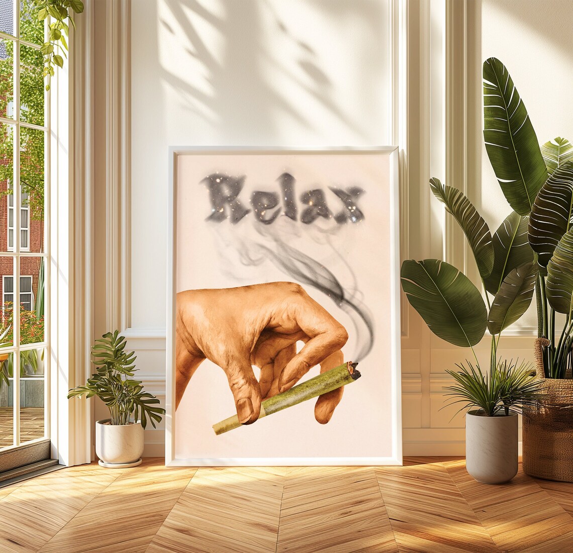 Chillax Relax Smoke Hand Vintage Cannabis Stoner Trippy Art Poster