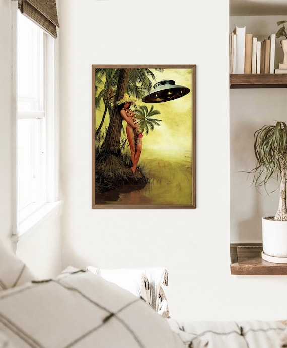 Pleasure Island Ufo Art Fantasy Art Tropical Wall Art Retro Collage Cosmic Landscape Surreal Decor