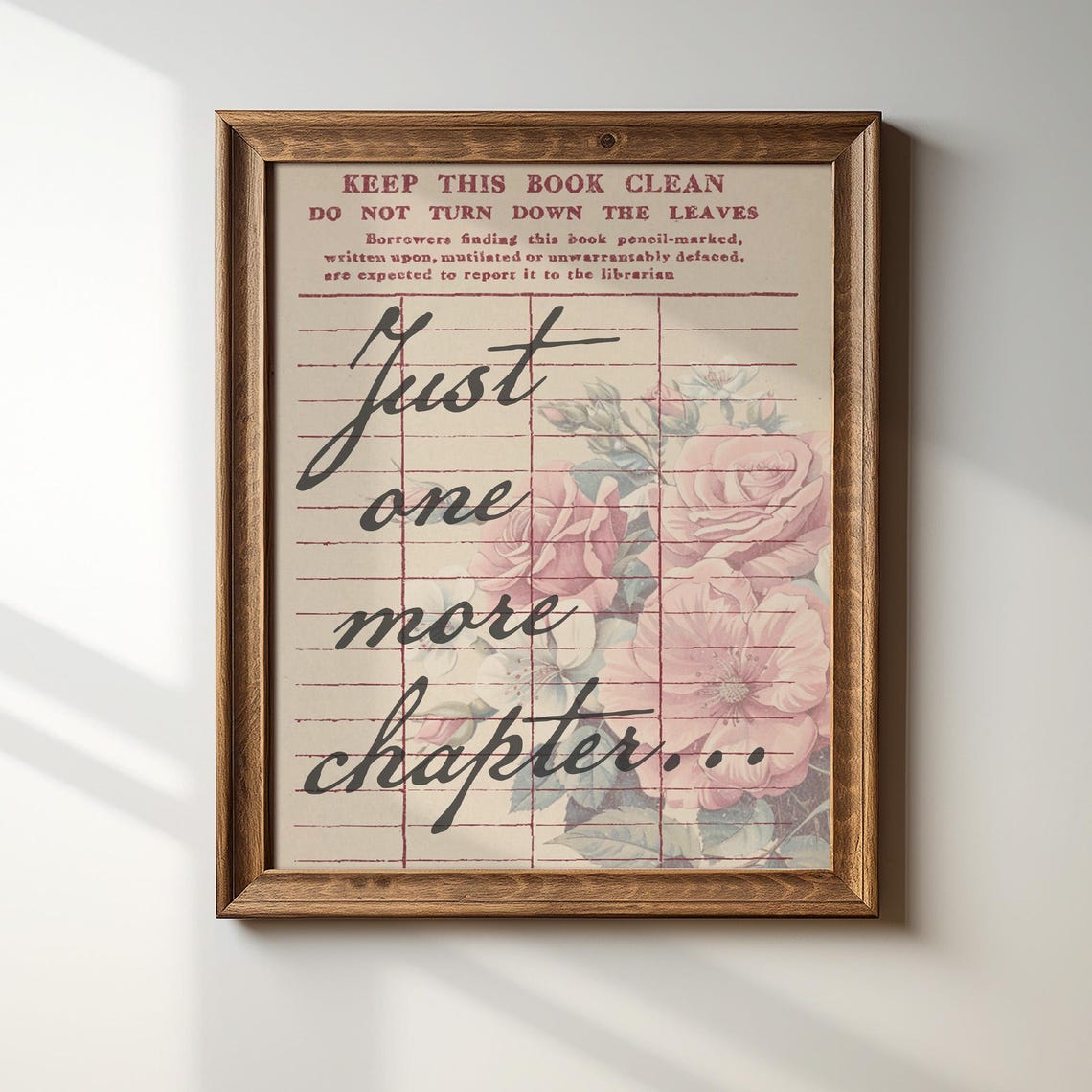 Just One More Chapter Floral Library Card Vintage Reading Quote Poster - Image 3