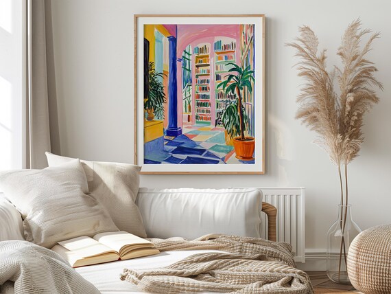 Vibrant Library Matisse Raoul Dufy Inspired Art Print Bookish Artwork Library Print Reading Poster Book Lover Gifts Reading Corner Art