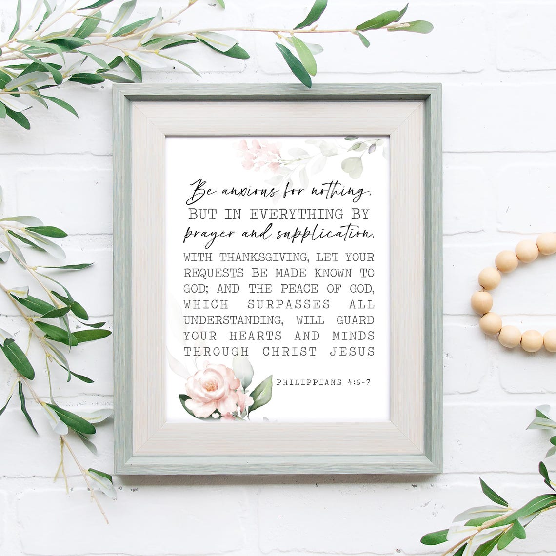 Be Anxious For Nothing Philippians 4 Bible Verse Pink Floral Wall Art - Image 3