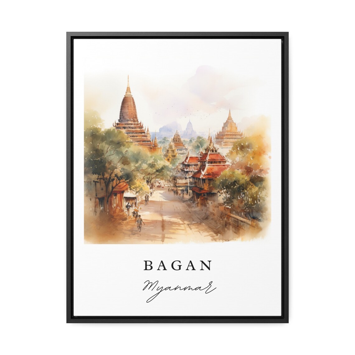 Bagan Myanmar Watercolor Art Ancient Temple Plains Stupas Poster - Image 3