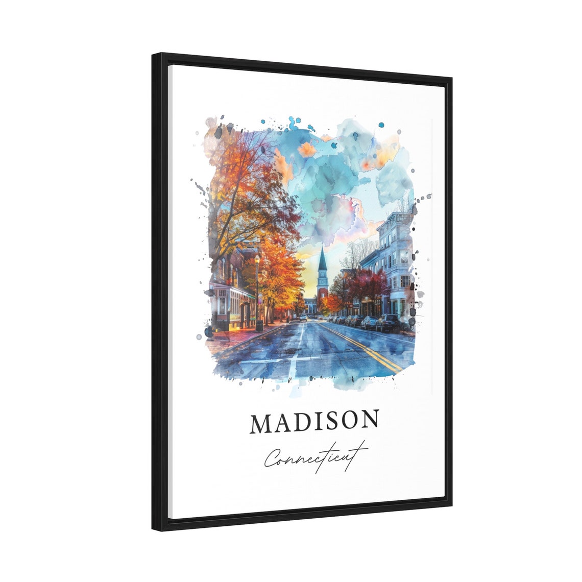 Madison Connecticut Watercolor Autumn Main Street Scene Poster - Image 2
