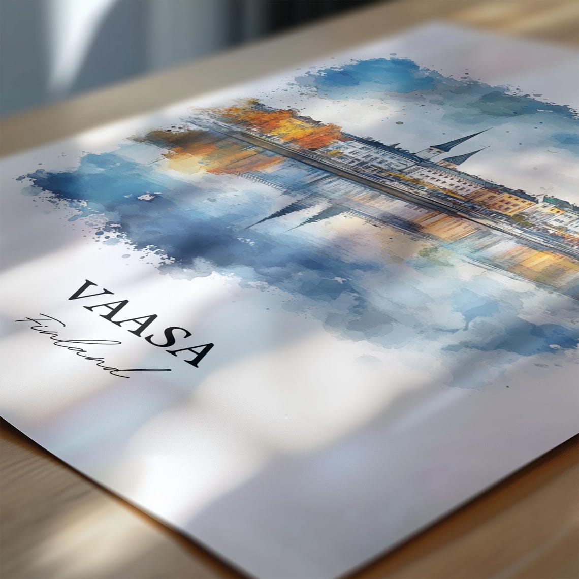 Vaasa Finland Waterfront City Watercolor Reflection Skyline Art Poster - Image 6