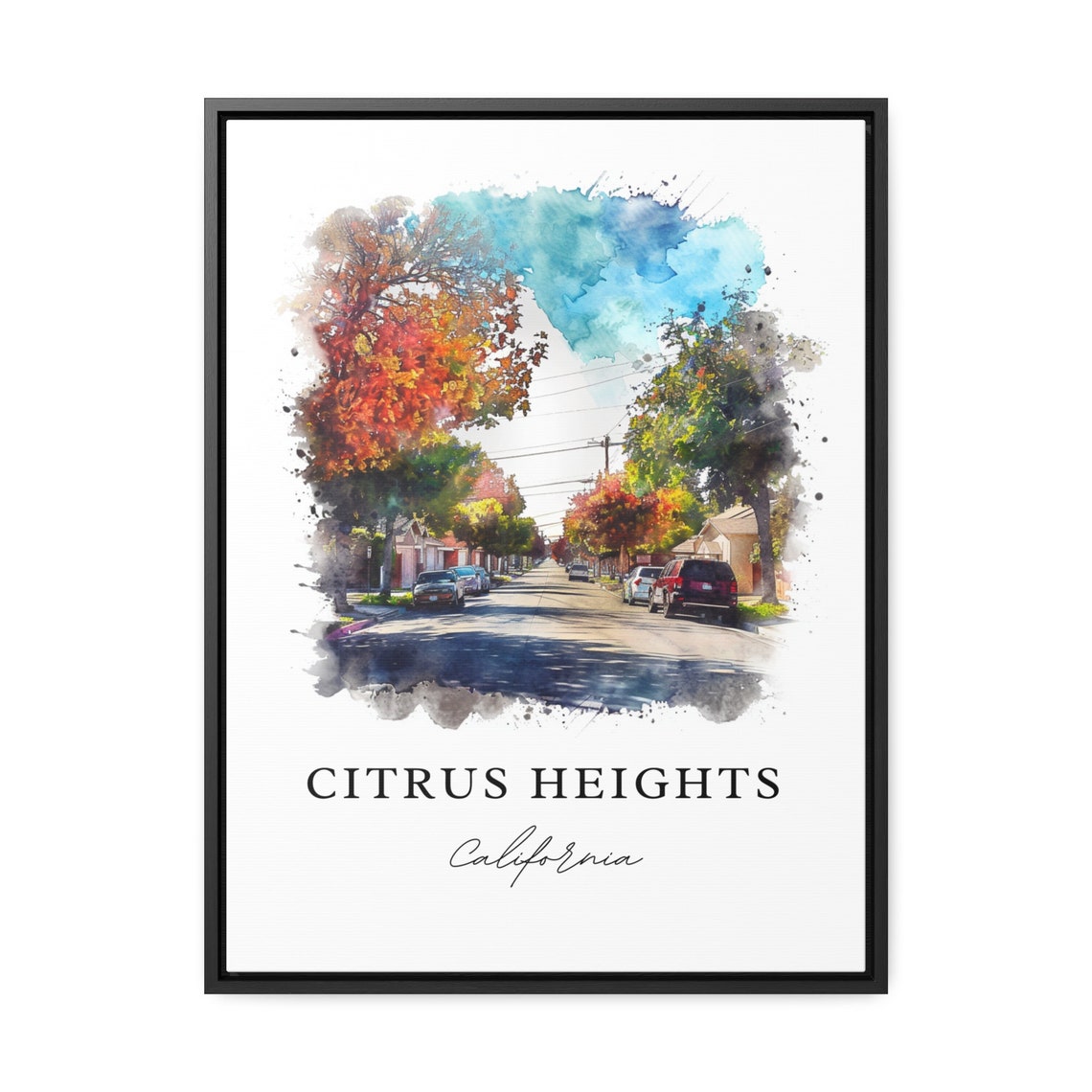 Citrus Heights California Watercolor Tree Lined Street Poster - Image 2