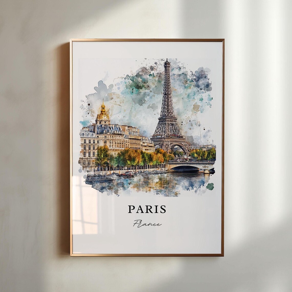 Paris Seine River Watercolor Travel Poster, France