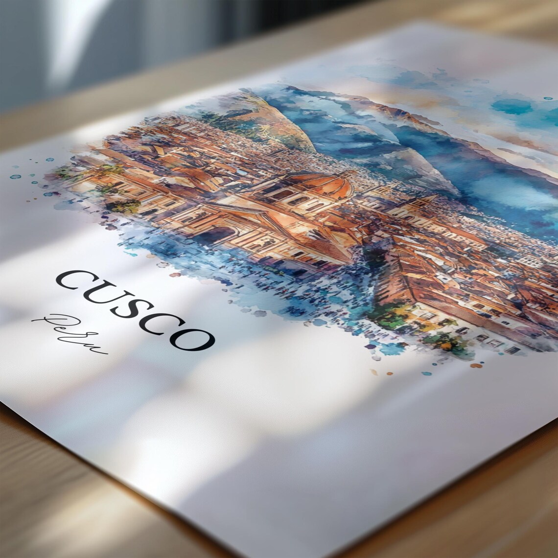 Cusco Peru Andean Watercolor Domed Church Cityscape Art Poster - Image 6