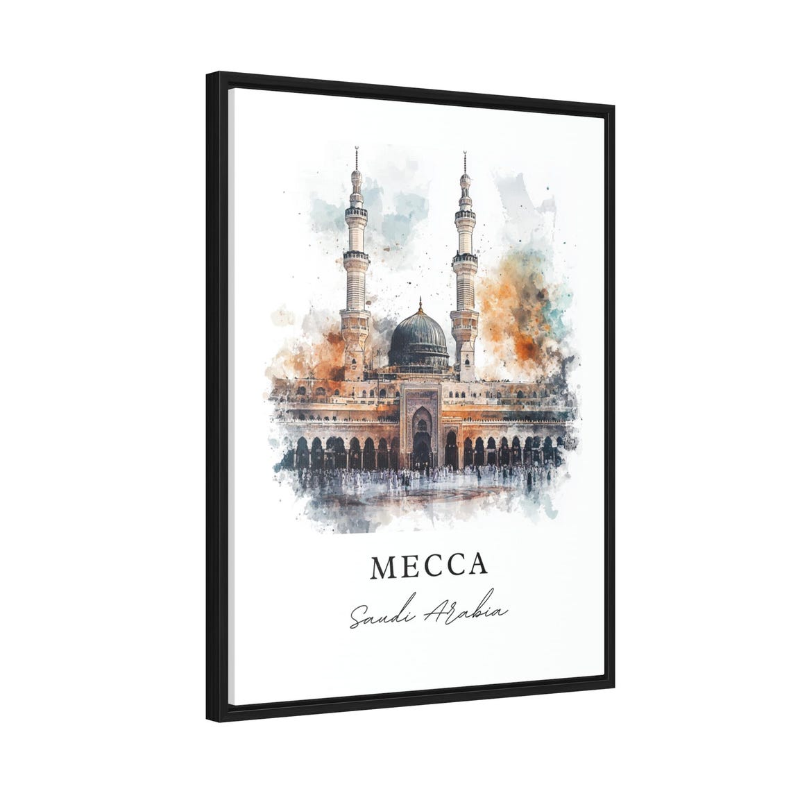 Mecca Saudi Arabia Watercolor Green Dome Mosque Prayer Art Poster - Image 2