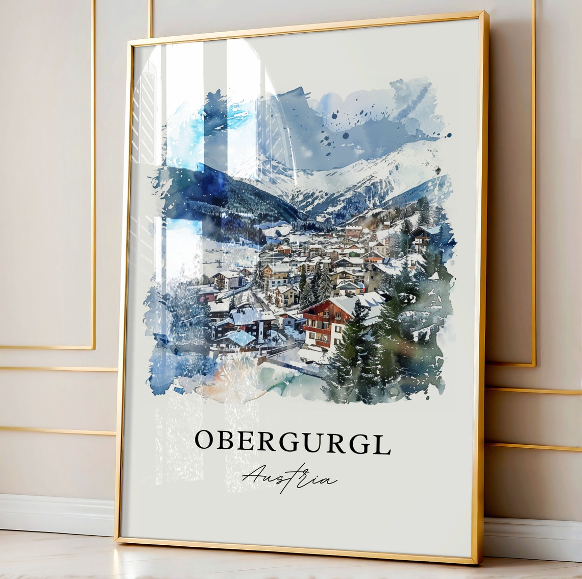 Obergurgl Austria Alpine Ski Village Snowy Watercolor Poster - Image 4