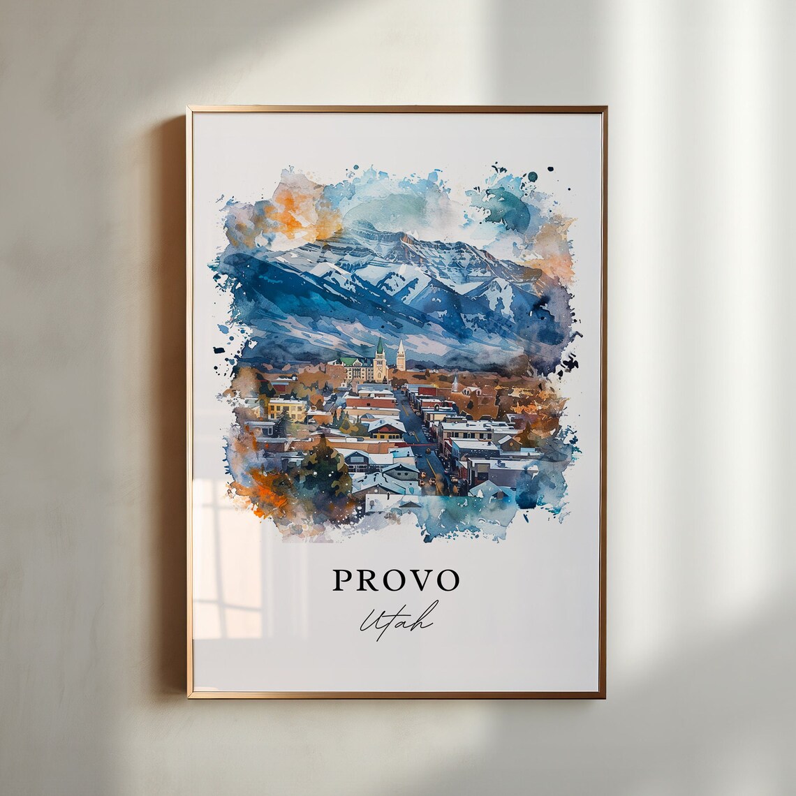 Provo Utah Wasatch Mountains Downtown Watercolor Travel Poster