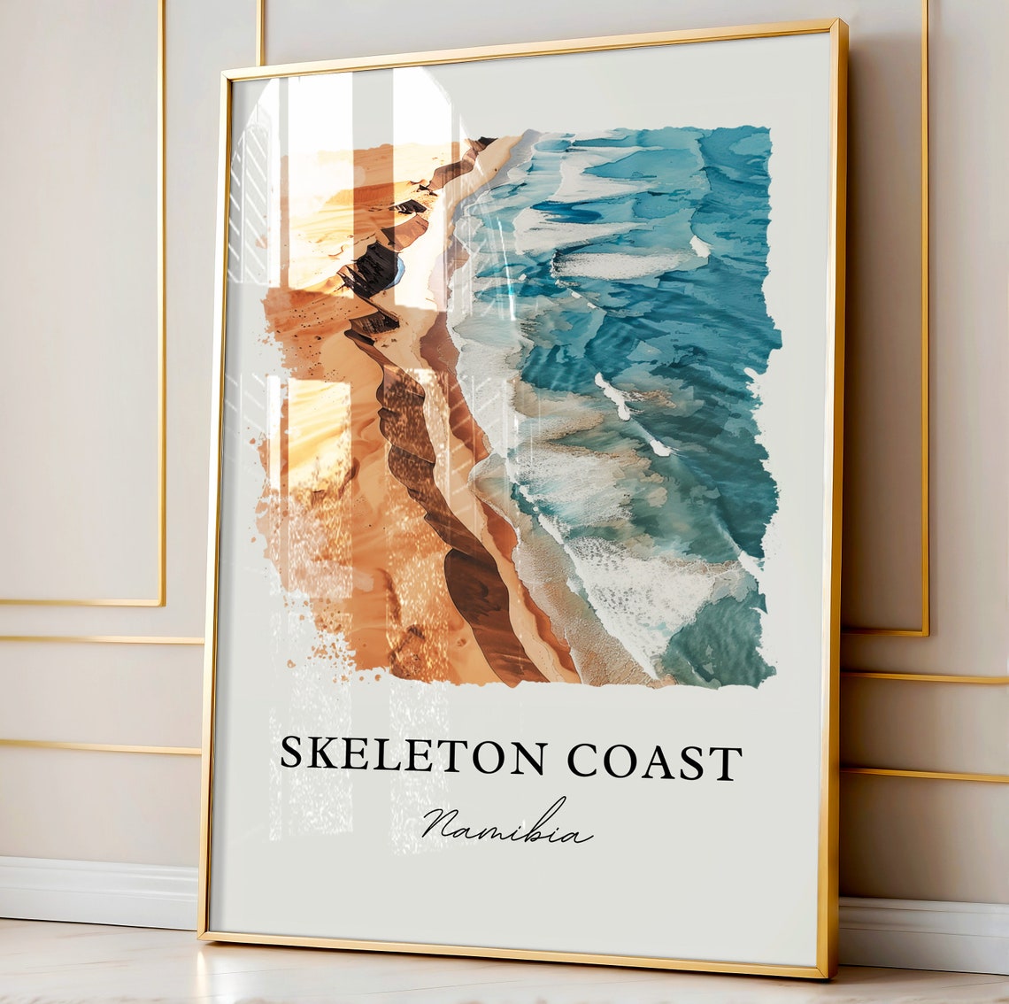 Skeleton Coast Namibia Watercolor Desert Ocean Travel Poster - Image 4