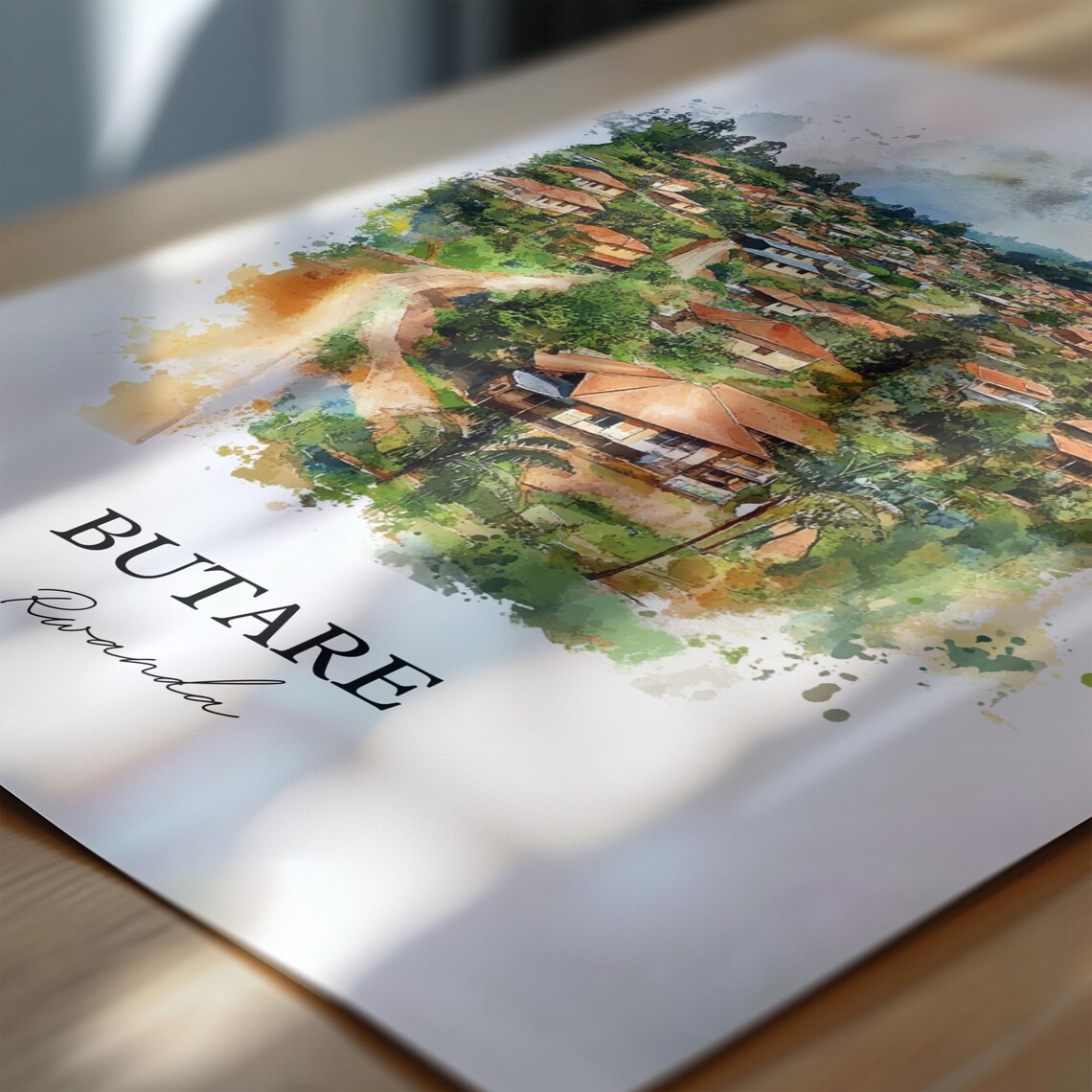 Butare Rwanda Green Hill Town Watercolor Scenic Travel Poster - Image 7