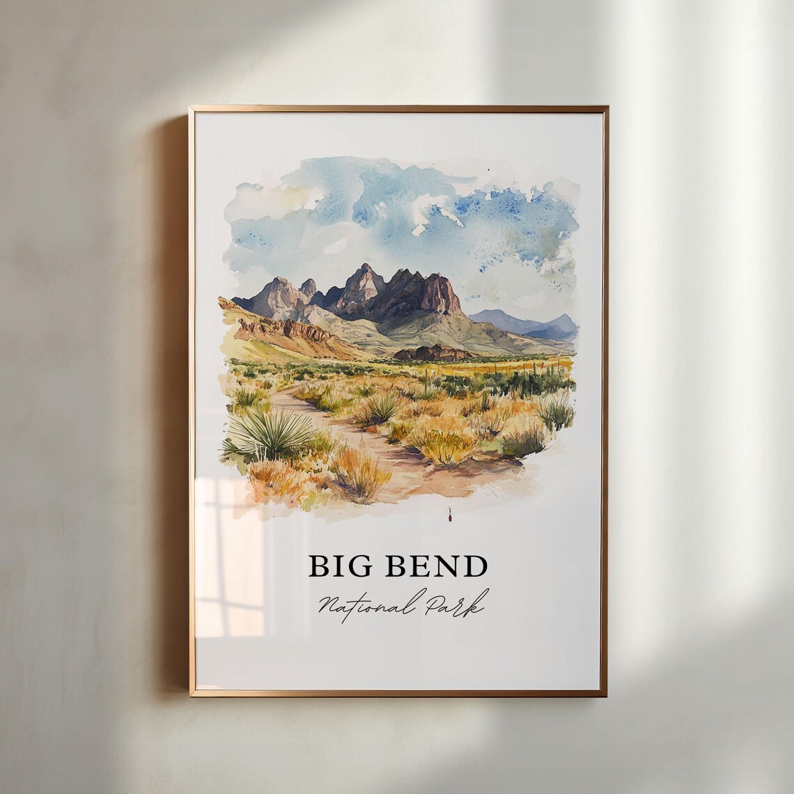 Big Bend National Park Texas Desert Mountains Watercolor Travel Poster