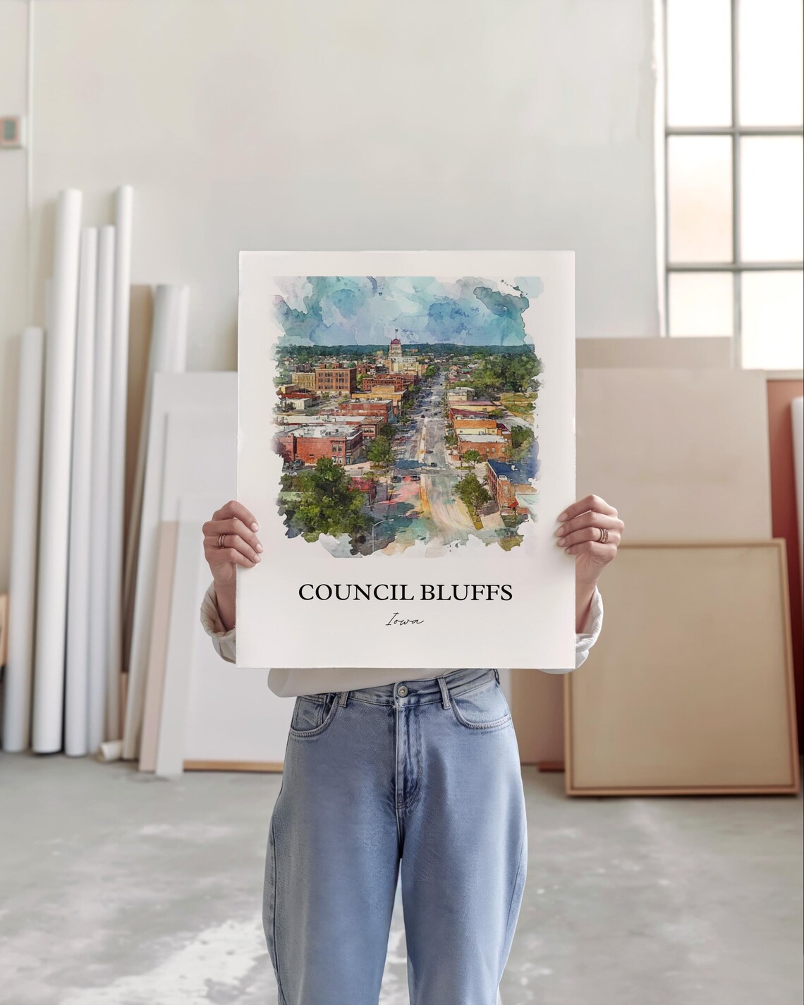 Council Bluffs Watercolor Travel Poster, Iowa - Image 3