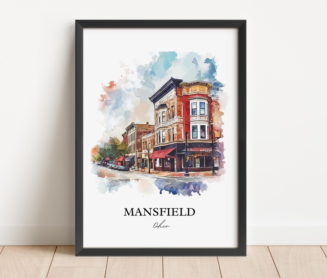 Mansfield Ohio Watercolor Historic Downtown Corner Buildings Poster - Image 4