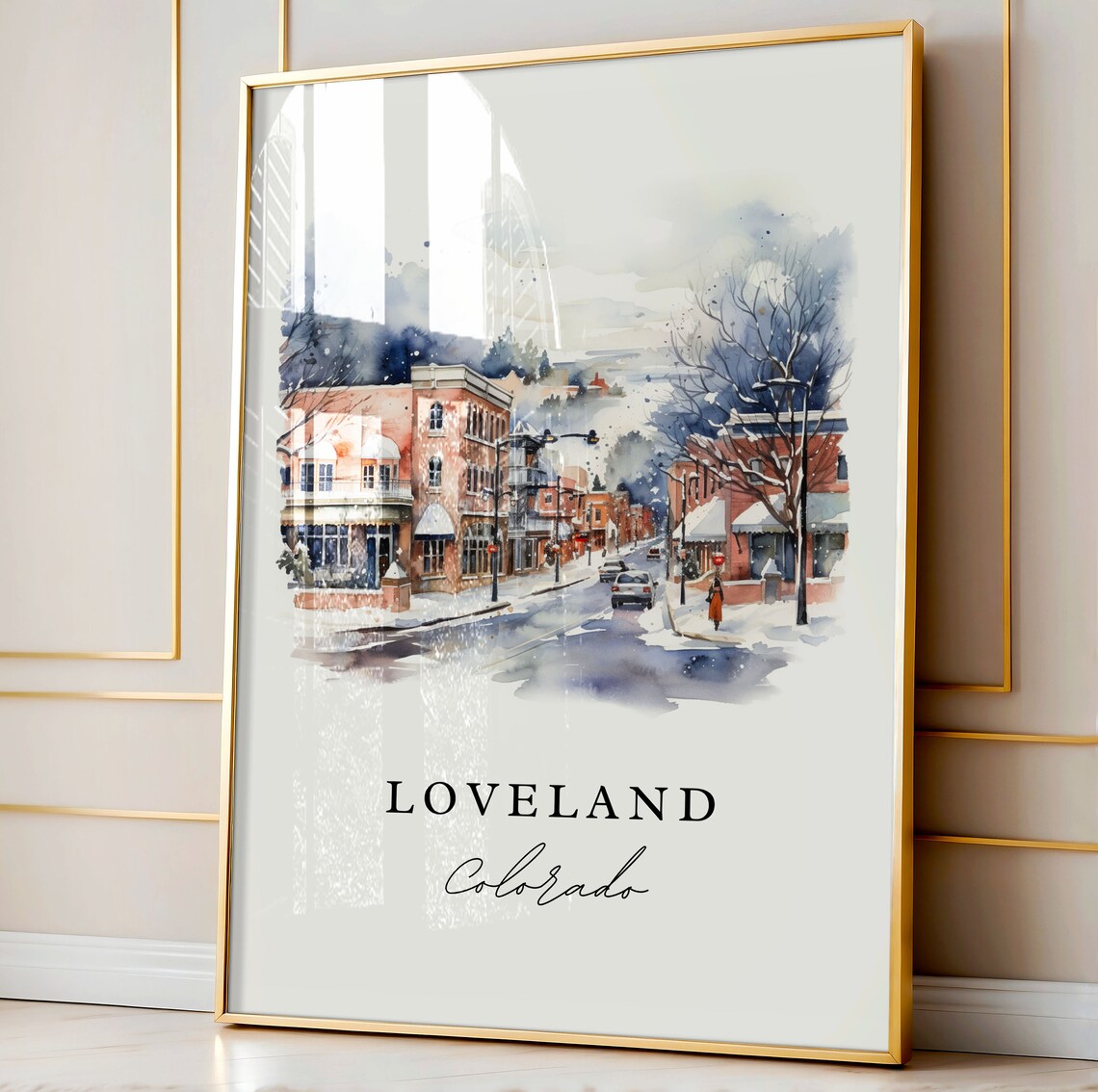 Loveland Colorado Watercolor Snowy Downtown Winter Street Poster - Image 4