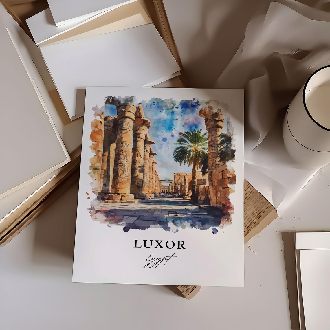 Luxor Egypt Watercolor Travel Poster, Temple Art - Image 2