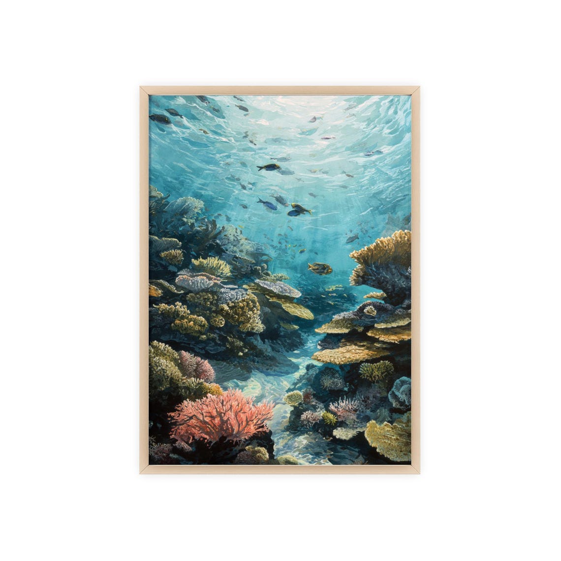 Tropical Coral Reef Underwater Watercolor Marine Life Scene Poster