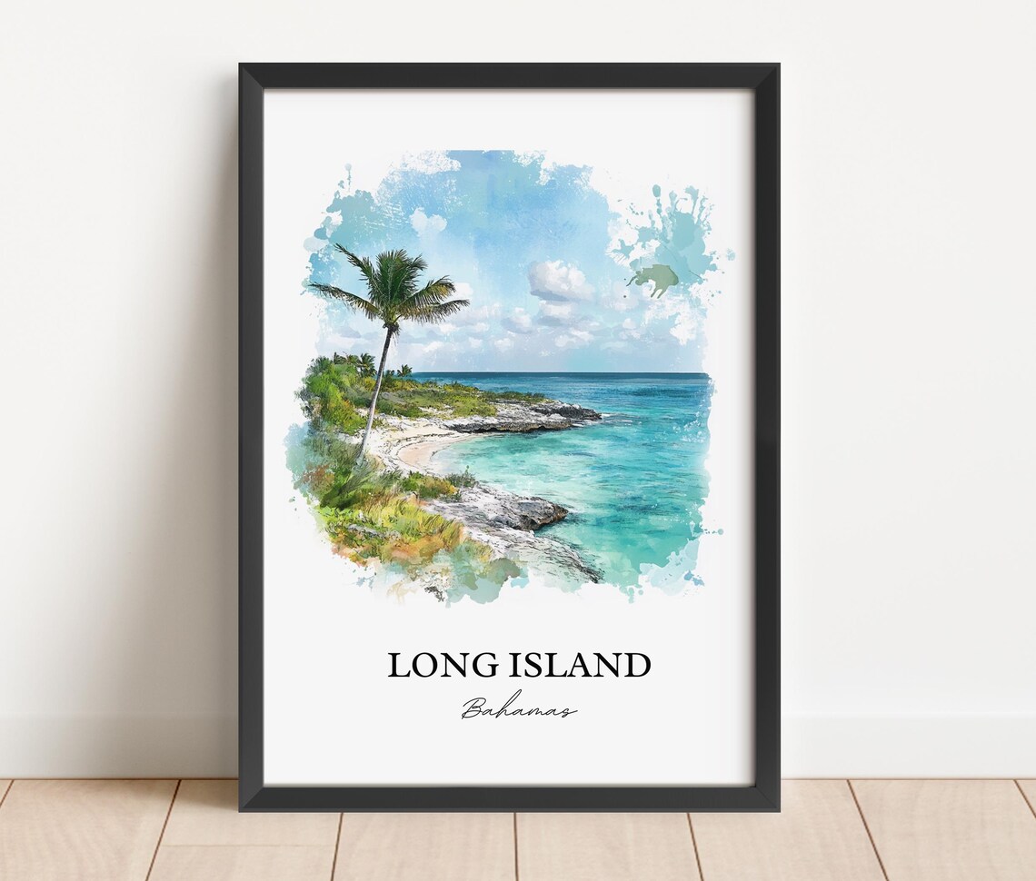 Long Island Bahamas Watercolor Beach Cove Turquoise Shore Poster - Image 2