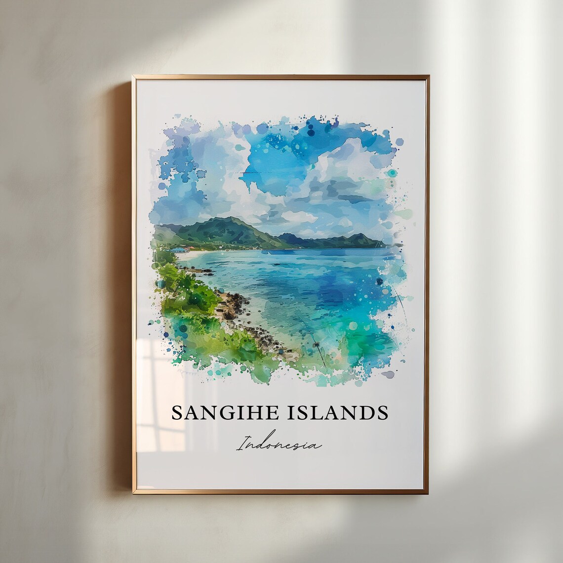 Sangihe Islands Indonesia Tropical Cove Watercolor Island Beach Poster