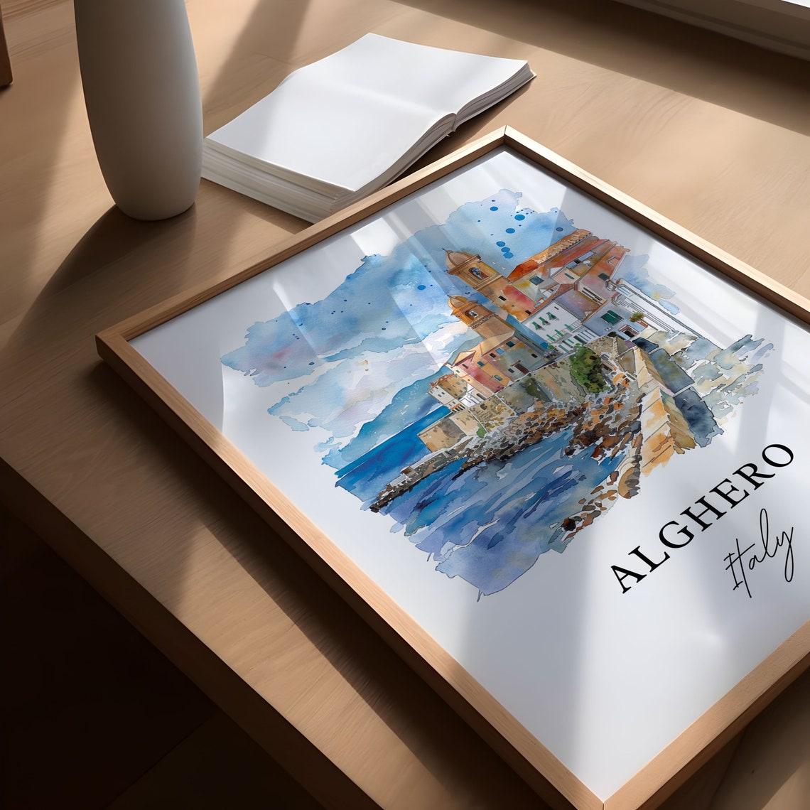 Alghero Italy Watercolor Travel Poster, Sardinia - Image 6