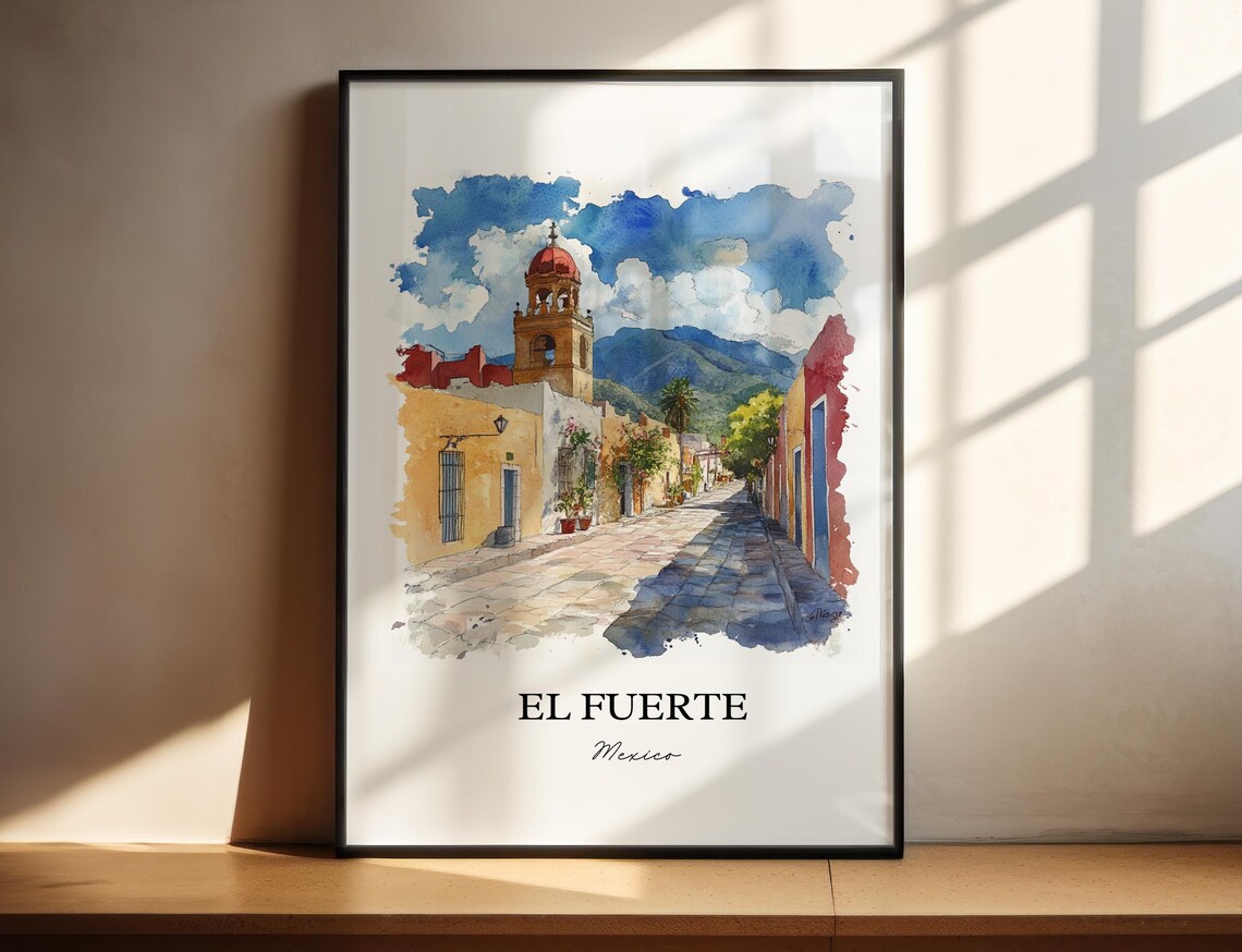 El Fuerte Mexico Colonial Street Bell Tower Mountains Poster