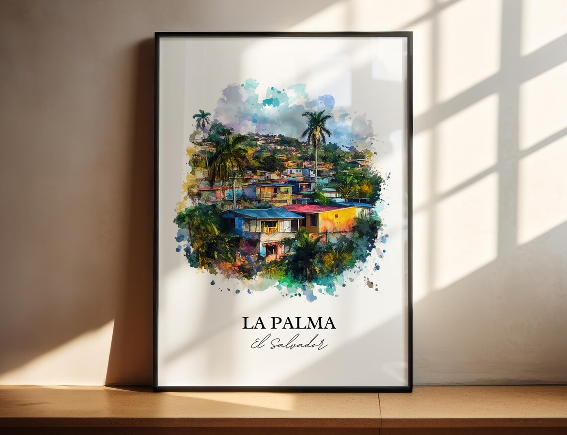 La Palma El Salvador Colorful Hillside Houses Watercolor Poster
