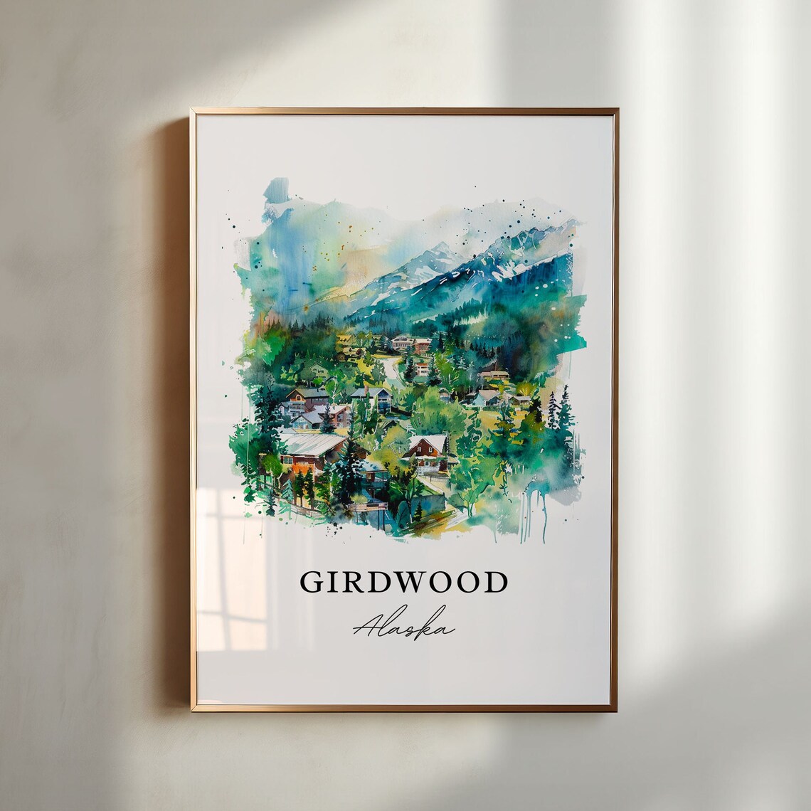 Girdwood Alaska Mountain Village Evergreen Watercolor Poster