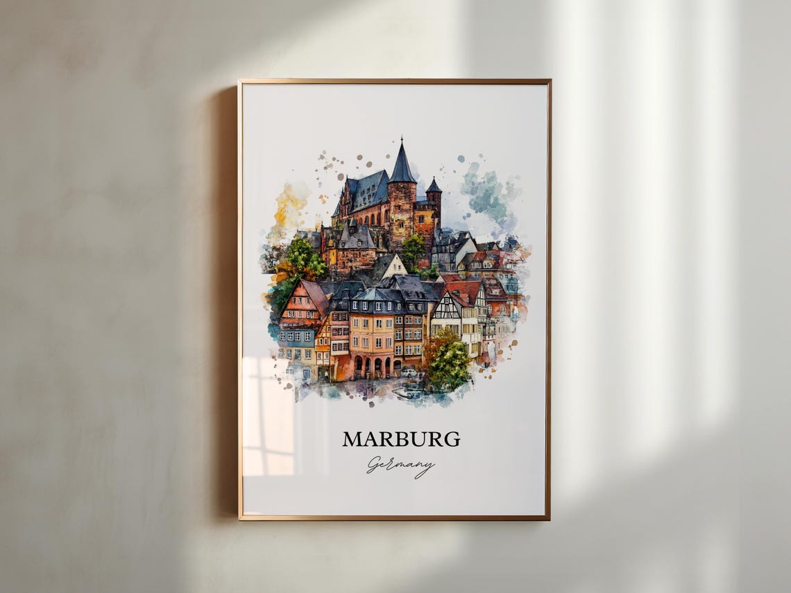 Marburg Germany Hilltop Castle Church Old Town Watercolor Poster - Image 4