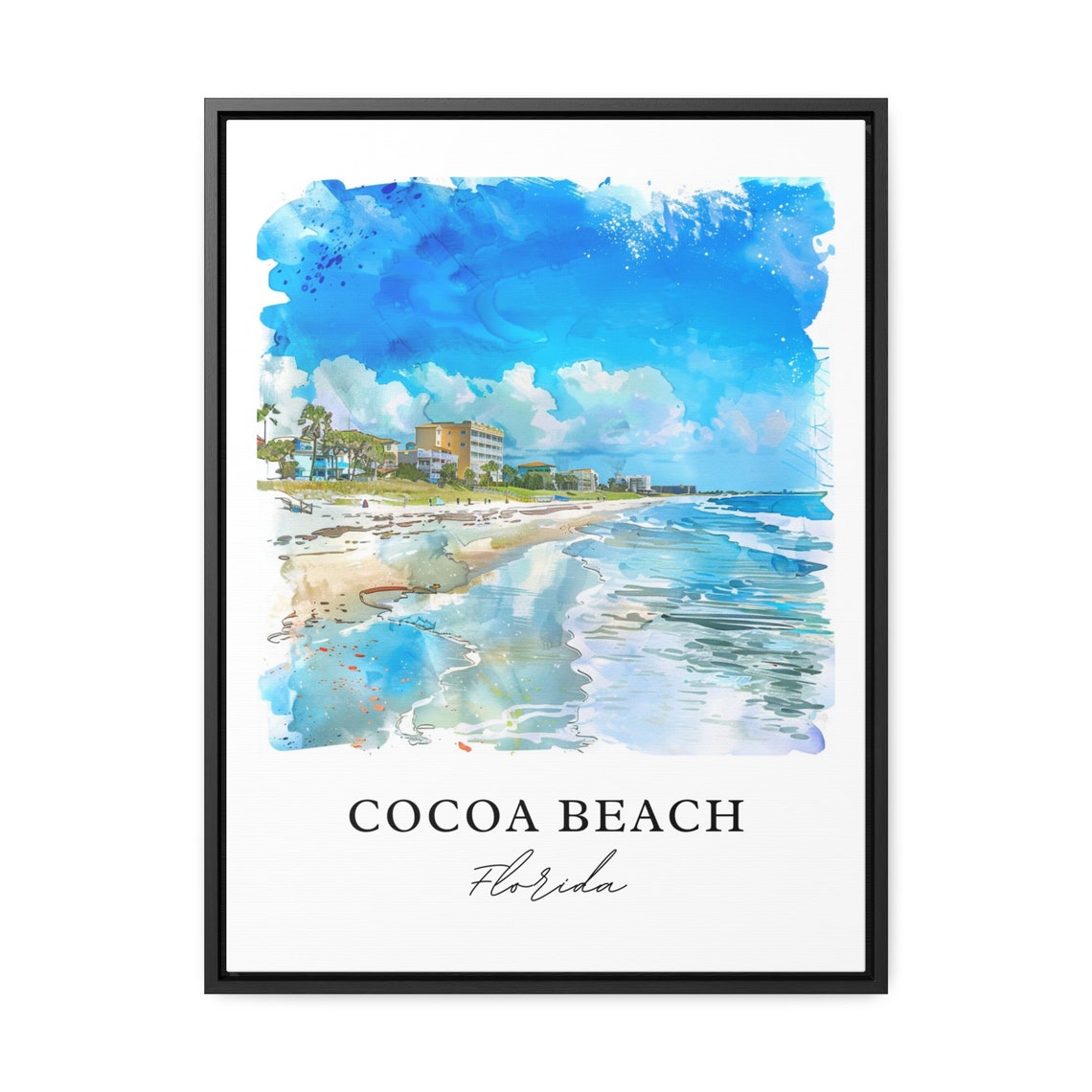 Cocoa Beach Florida Ocean Shoreline Surf Watercolor Scenic Poster - Image 3