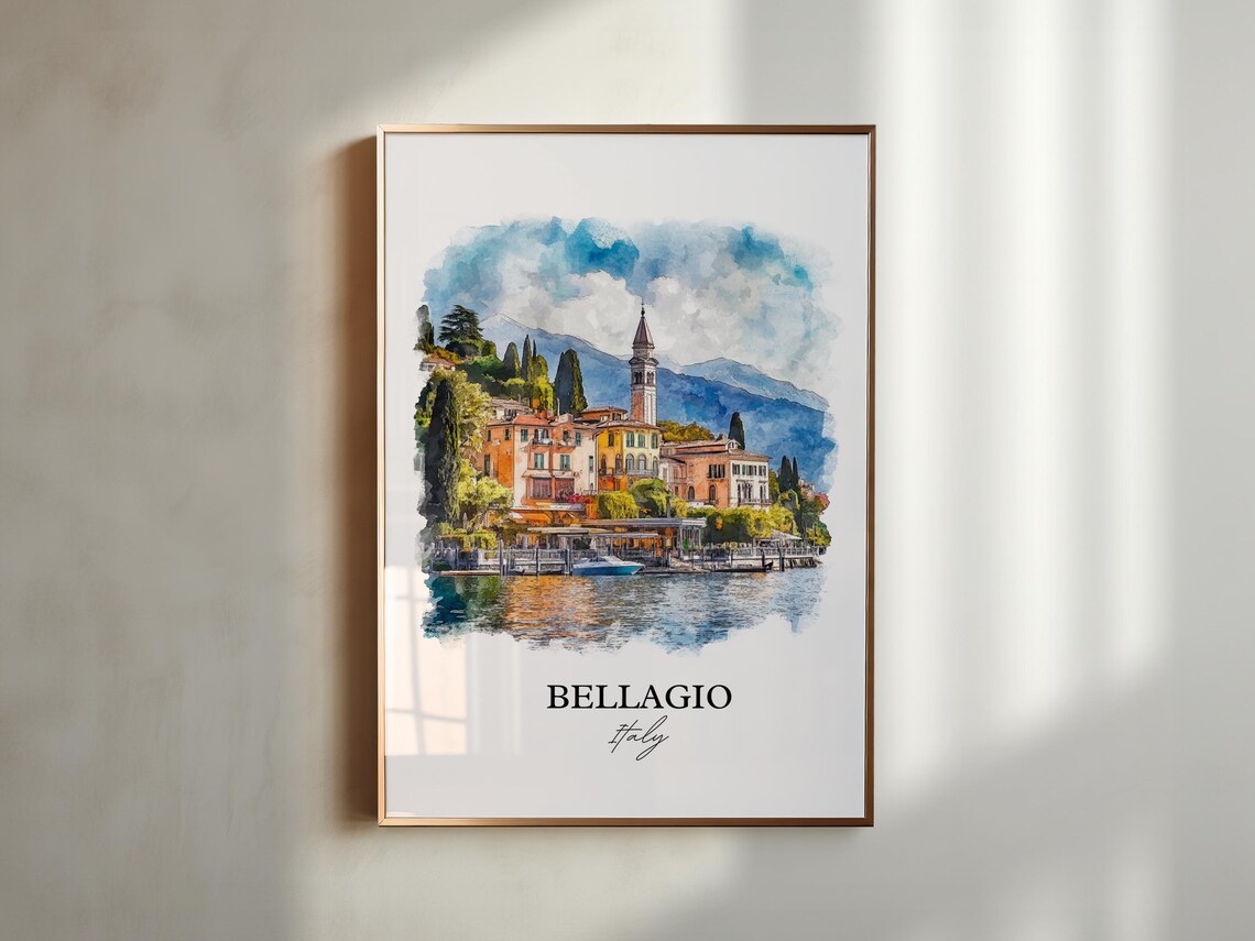 Bellagio Italy Lake Como Waterfront Village Watercolor Travel Poster - Image 4