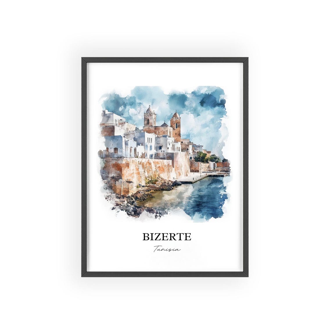Bizerte Tunisia Harbor Old Town Watercolor Seaside Travel Poster - Image 2