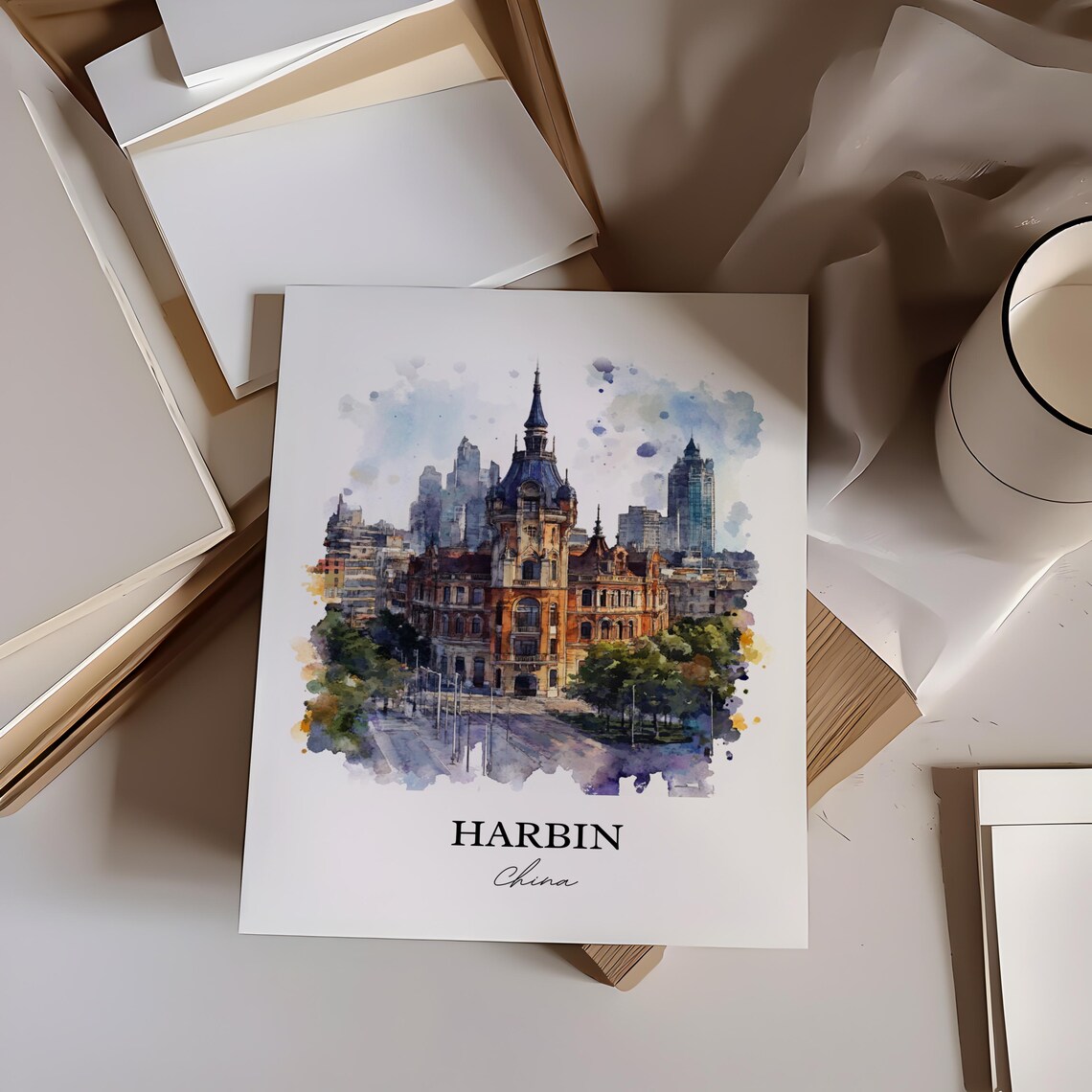 Harbin China Watercolor Historic Building City Skyline Art Poster - Image 6