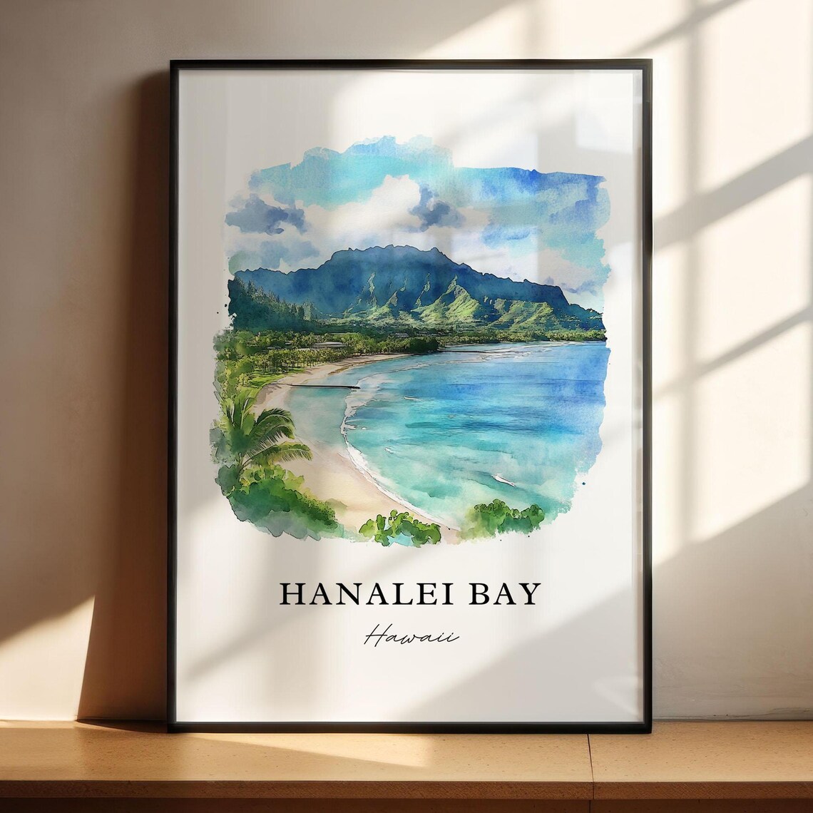 Hanalei Bay Watercolor Art Print, Kauai Hawaii