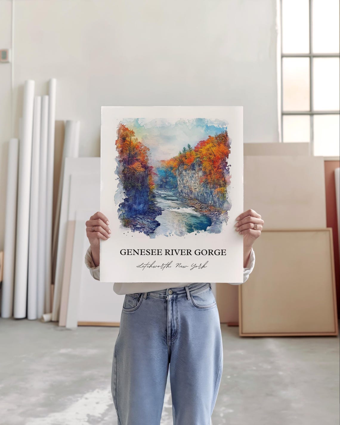 Genesee River Gorge Watercolor Autumn Cliffs New York Poster - Image 5