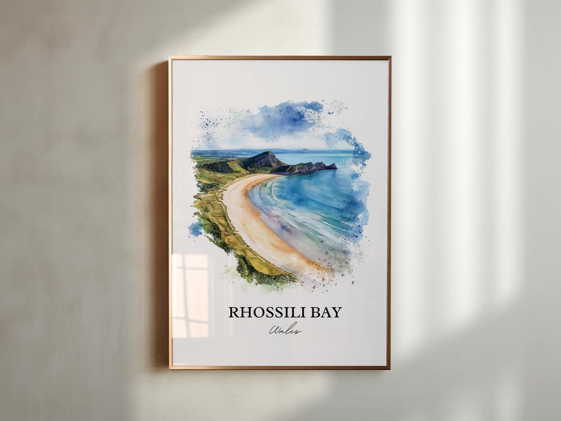 Rhossili Bay Watercolor Travel Poster, South Wales - Image 4