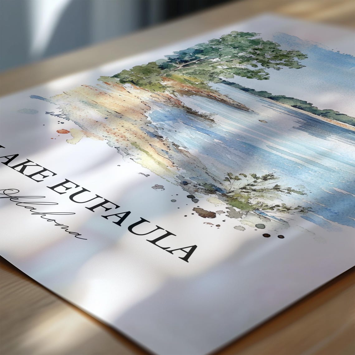 Lake Eufaula Oklahoma Quiet Sandy Shoreline Cove Watercolor Poster - Image 6