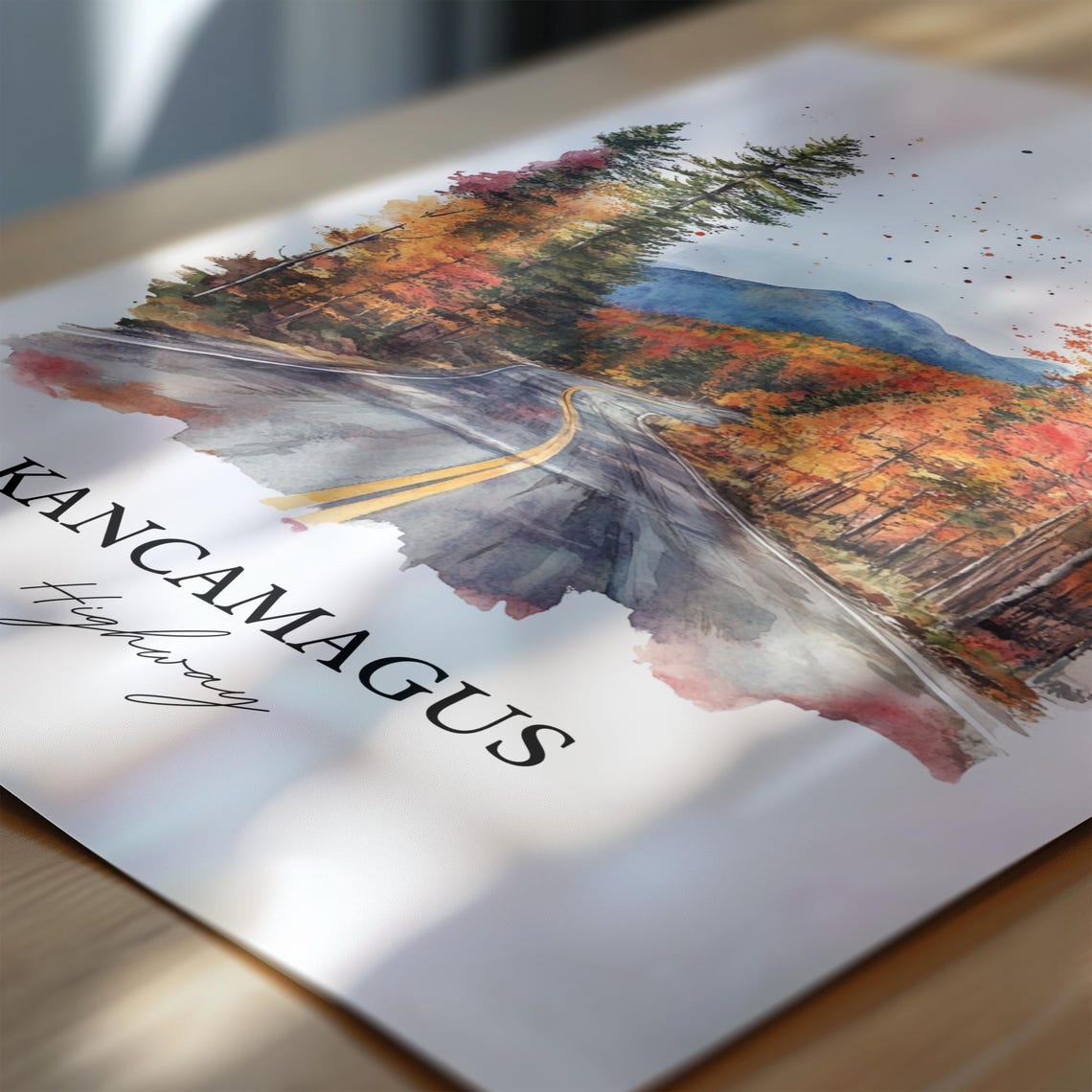 Kancamagus Highway Fall Foliage Mountain Road Watercolor Poster - Image 6