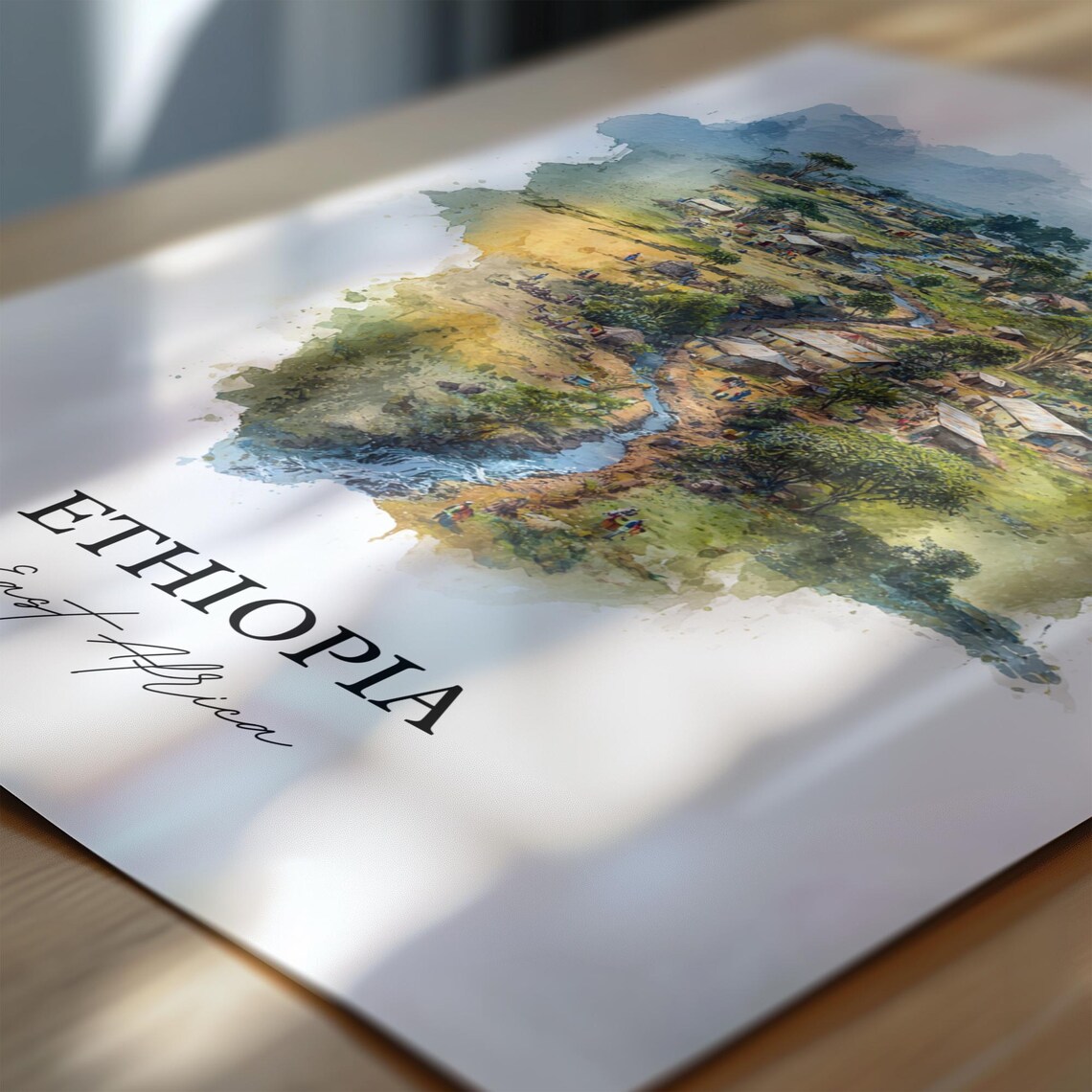 Ethiopia East Africa Highland River Village Watercolor Travel Poster - Image 6