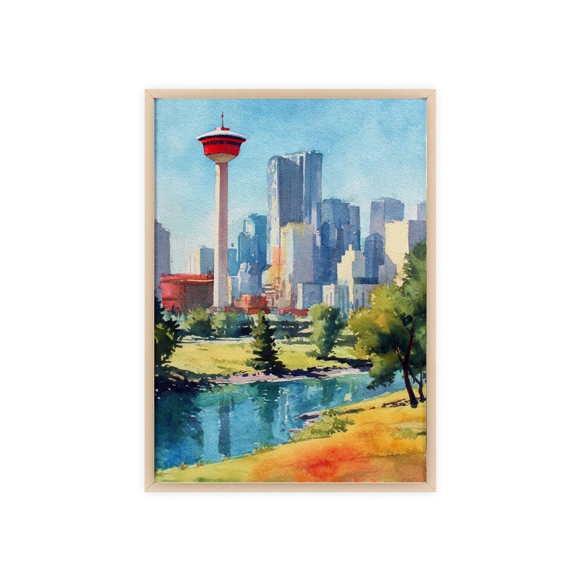 Calgary Watercolor Art Travel Print Canada Artwork Skyline Decor Wall