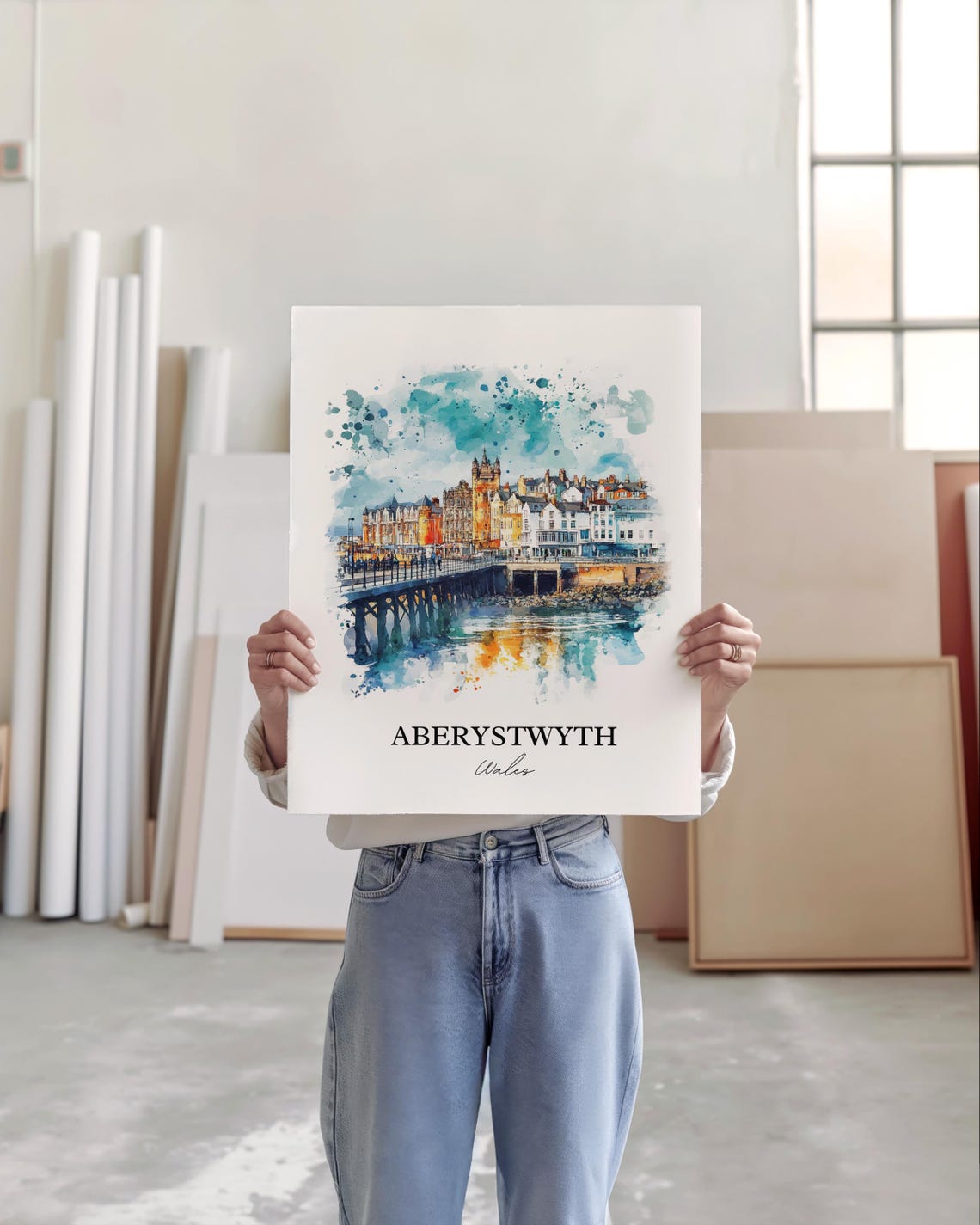 Aberystwyth Ceredigion Wales Watercolor Travel Poster - Image 4