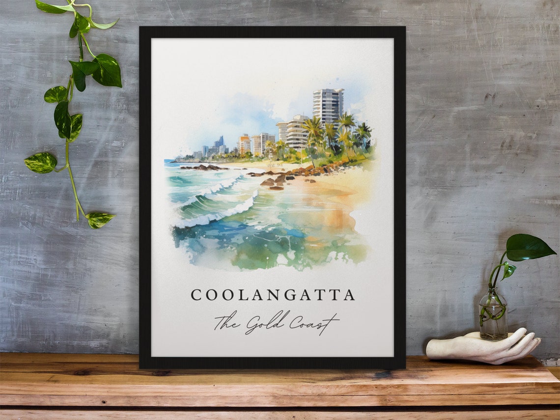 Coolangatta Gold Coast Beach Surf Waves Watercolor Art Poster