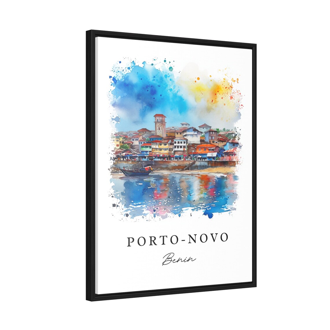 Porto Novo Benin Waterfront Old Town Watercolor Travel Poster - Image 2
