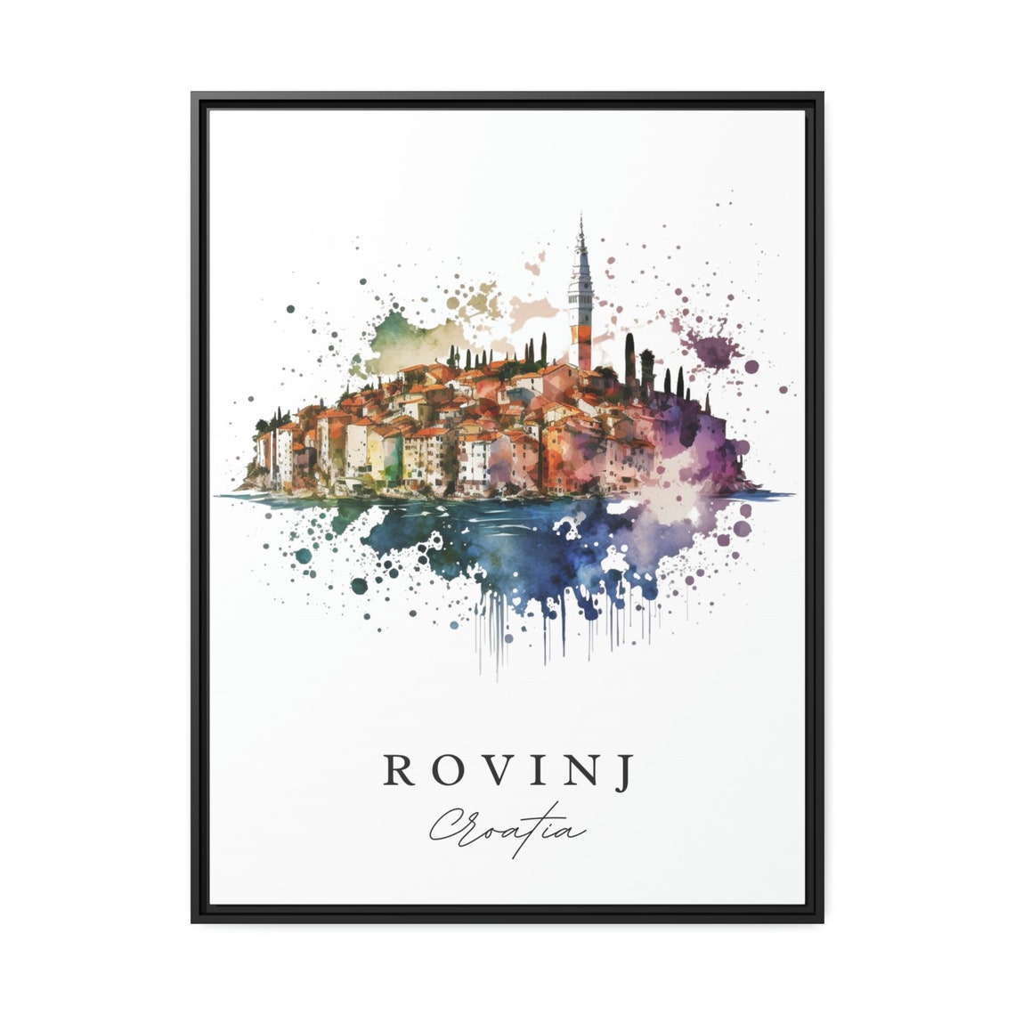 Rovinj Croatia Watercolor Coastal Old Town Harbor Skyline Poster