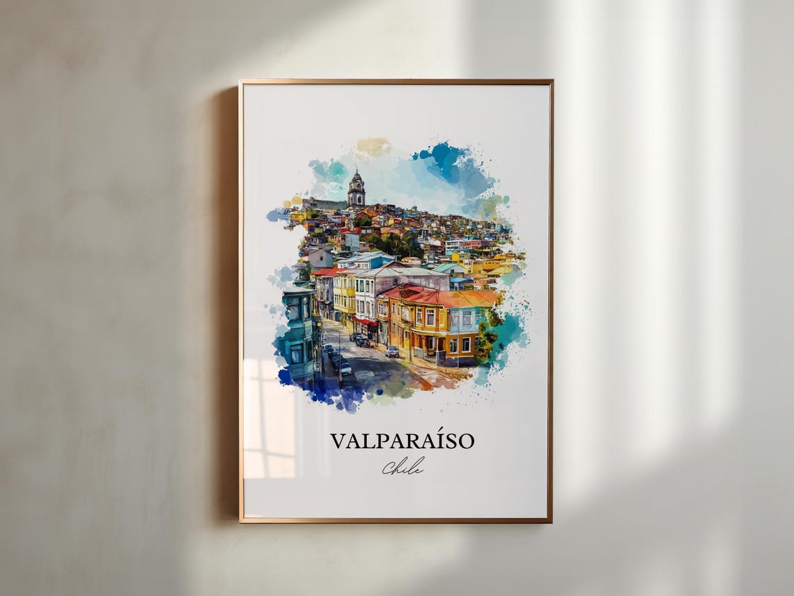 Valparaso Wall Art Print Chile Watercolor Gift Travel Poster Housewarming - Image 5