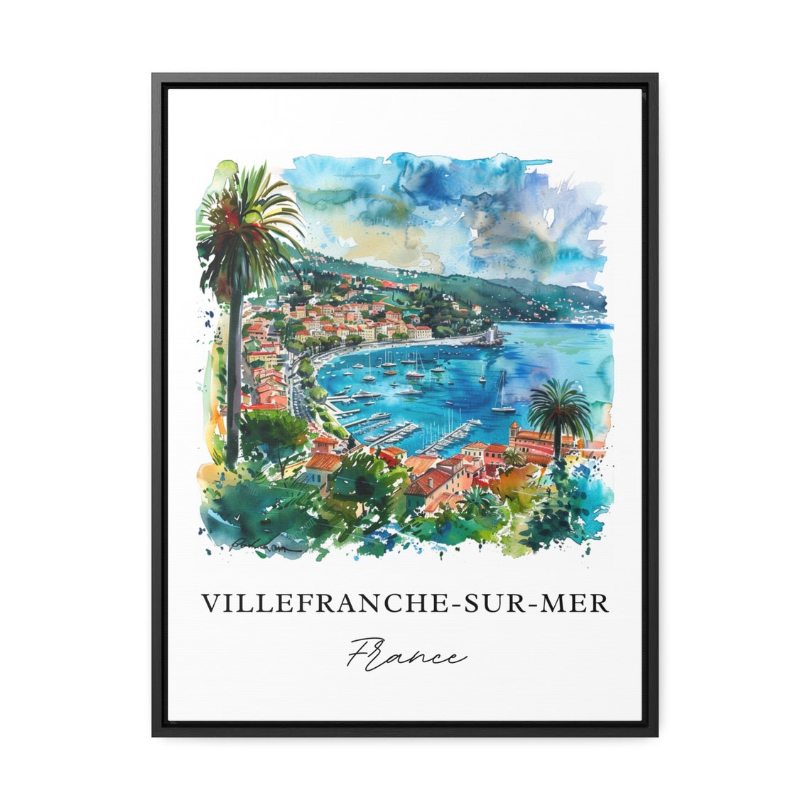Villefranche-sur-Mer Watercolor Travel Poster, France - Image 3